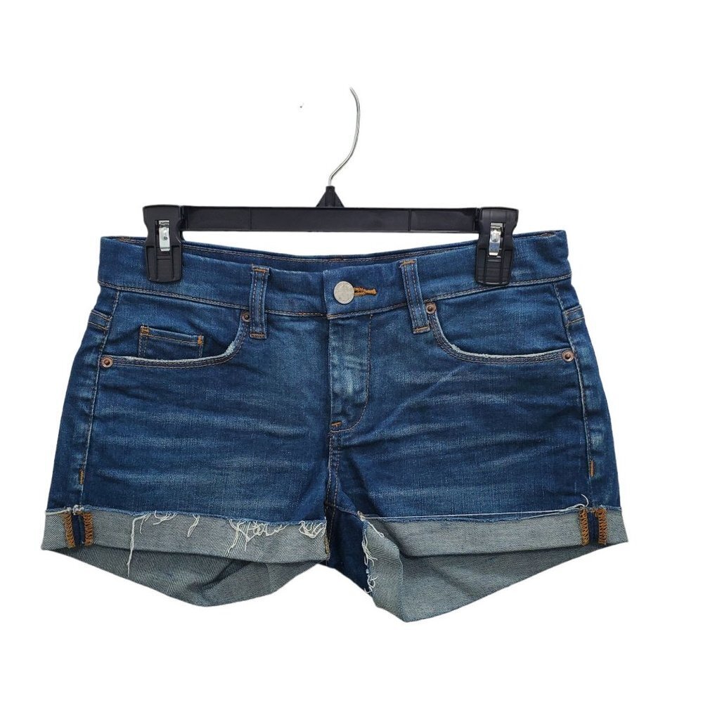 BlankNyc Women's Roll Over Medium Wash Distressed Cuffed‎ Hem Shorts Size 25